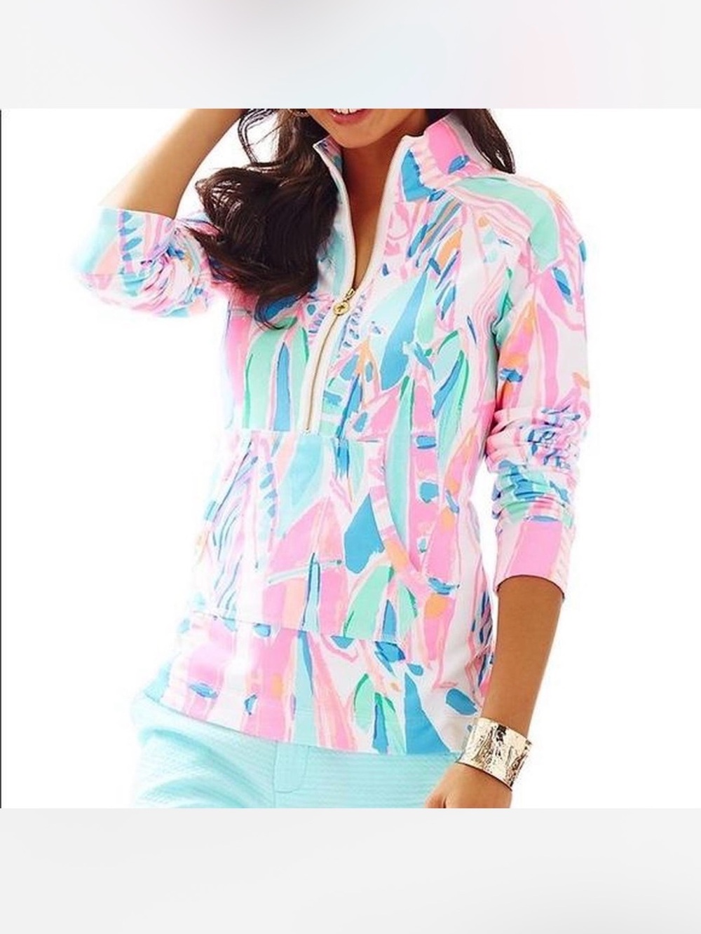 Lilly Pulitzer Pastel Pink Multi Half-Zip Swim Coverup